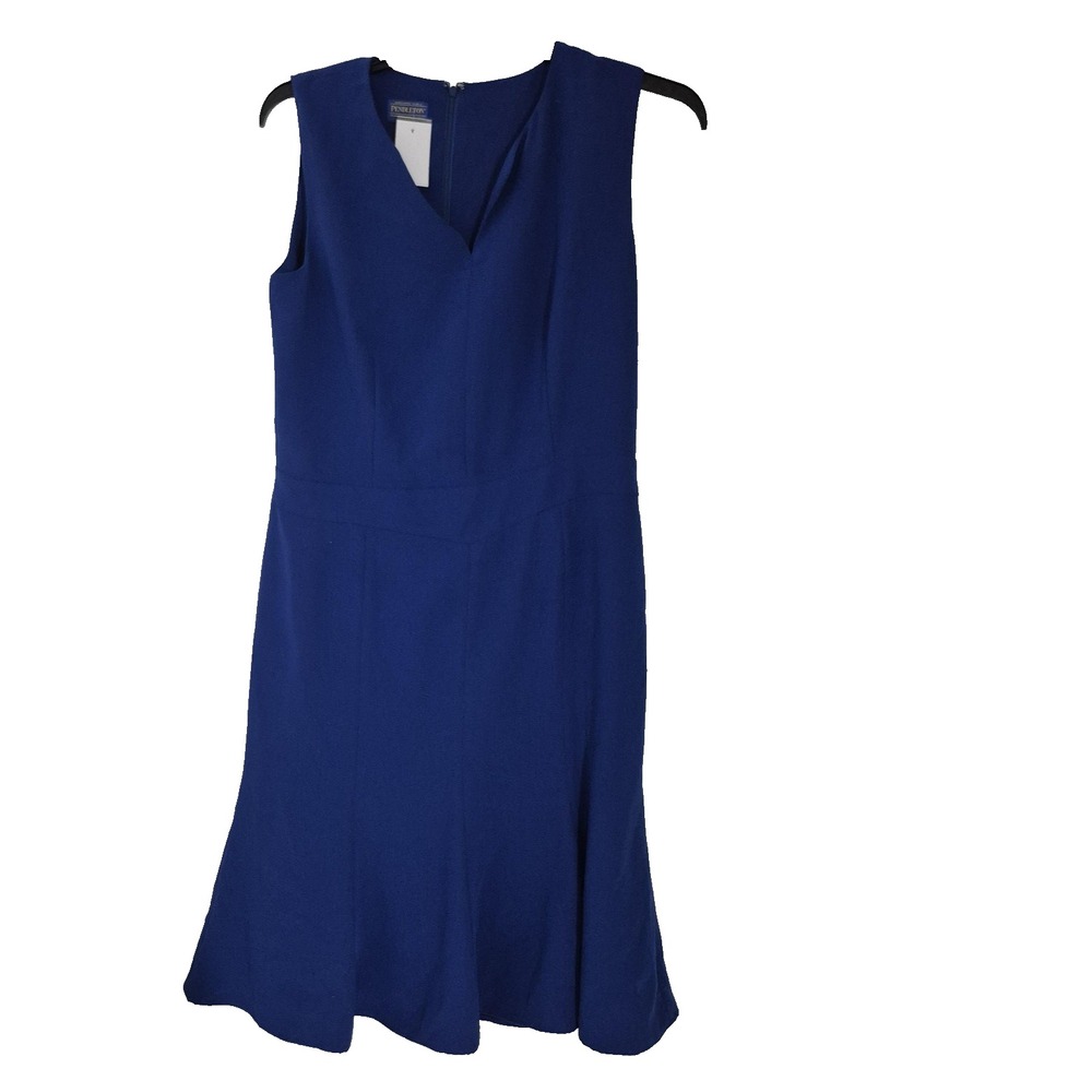Pendleton Fit & Flare Dress Womens 12 Blue Sleeveless V Neck  Knee Length Work